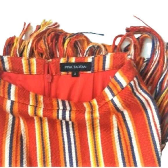 Pink Tartan striped pencil skirt with long fringe, rare - Picture 5 of 10
